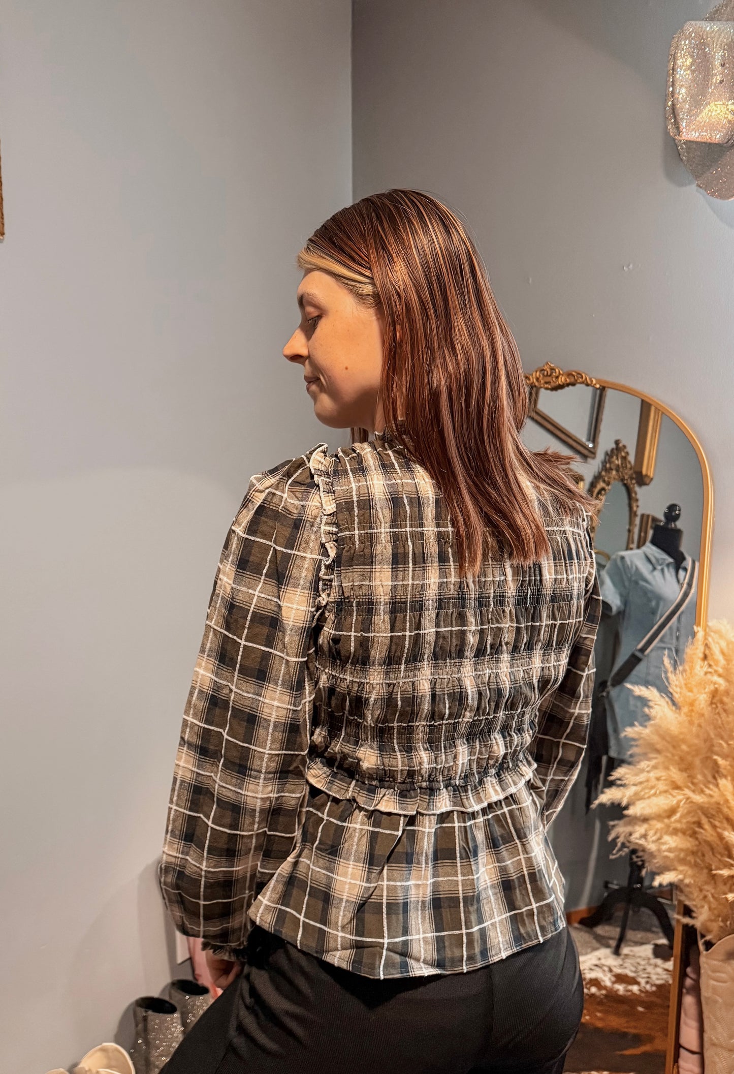 Sadie Plaid Bow Blouse