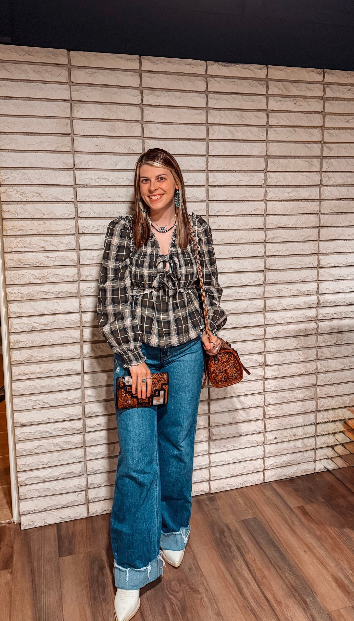 Sadie Plaid Bow Blouse