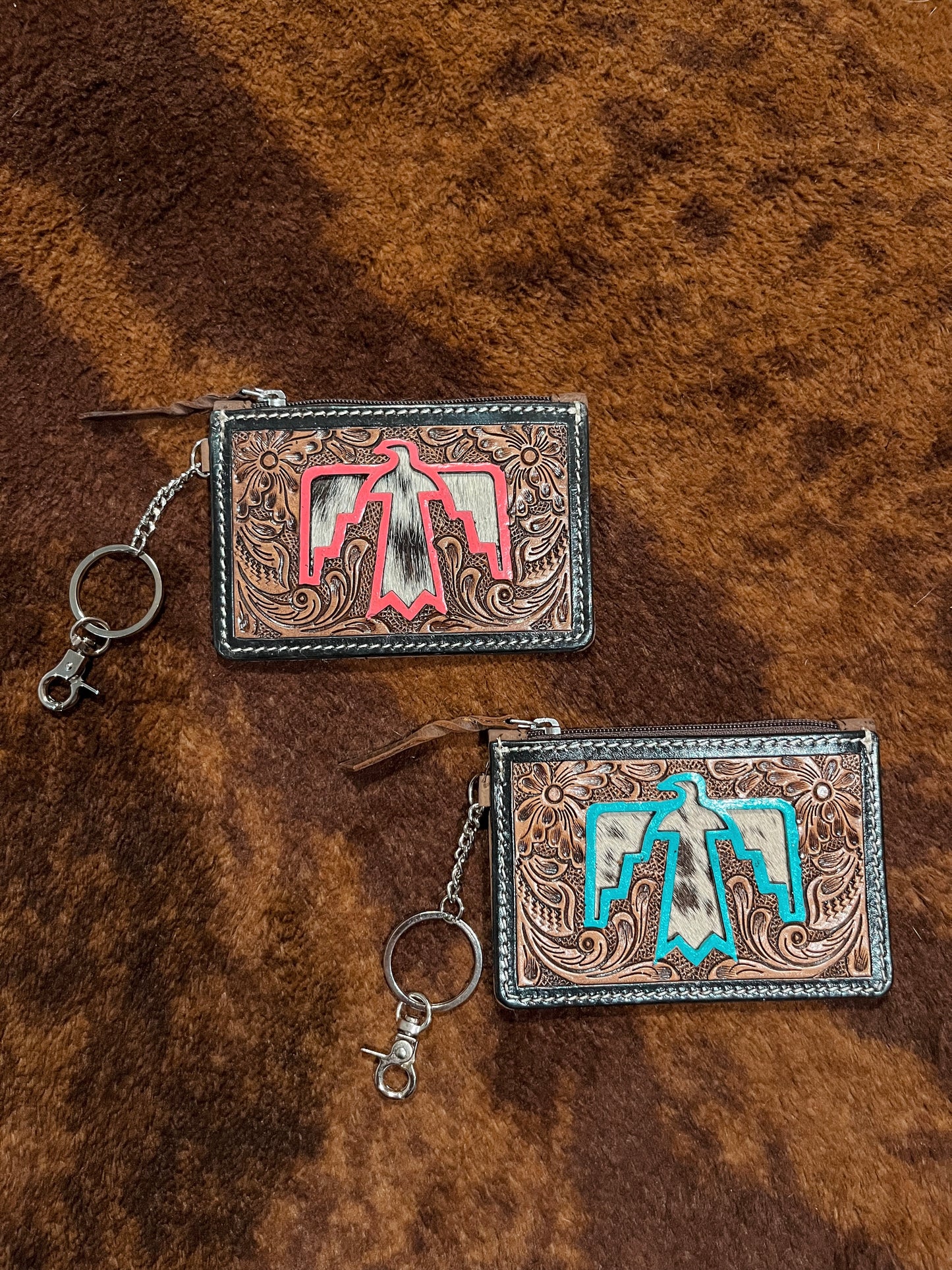 Tooled Leather Cowhide Keychain Wallet