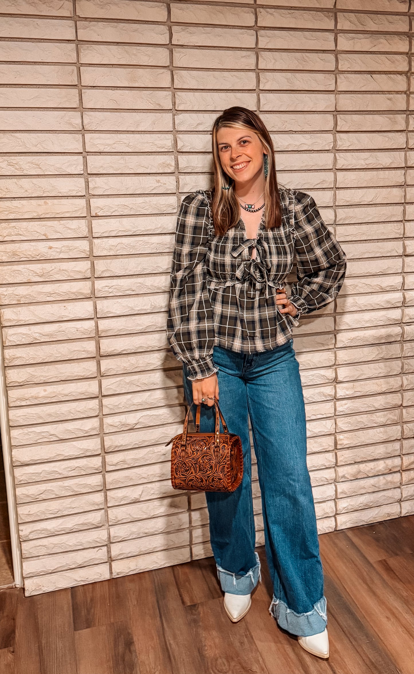 Floral Tooled Leather Duffle Bag