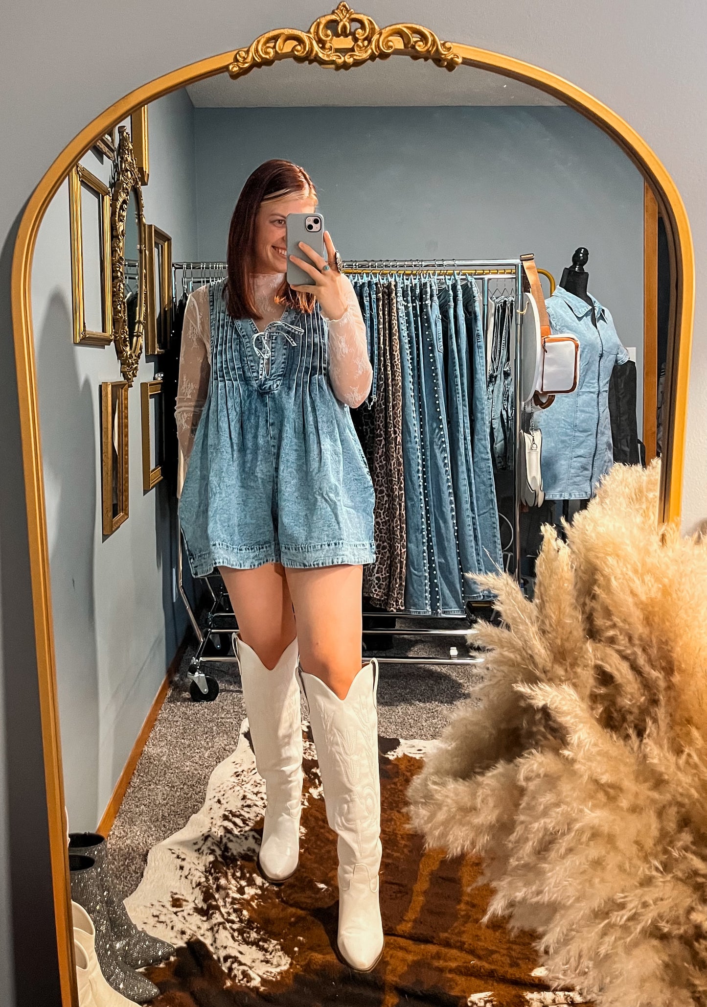 Pleated Denim Romper