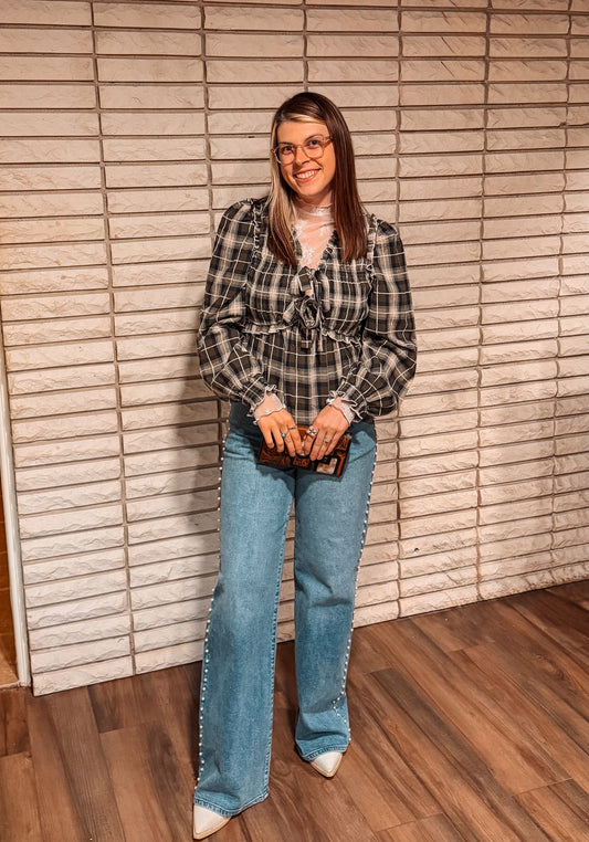 Sadie Plaid Bow Blouse