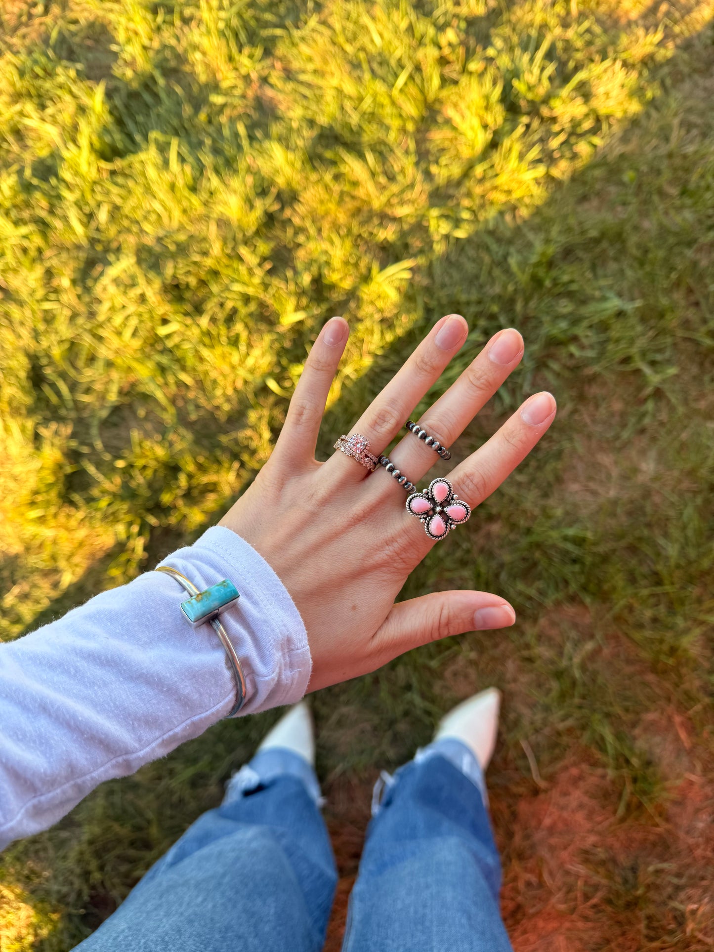 Sterling Silver Pearls Stretch Ring