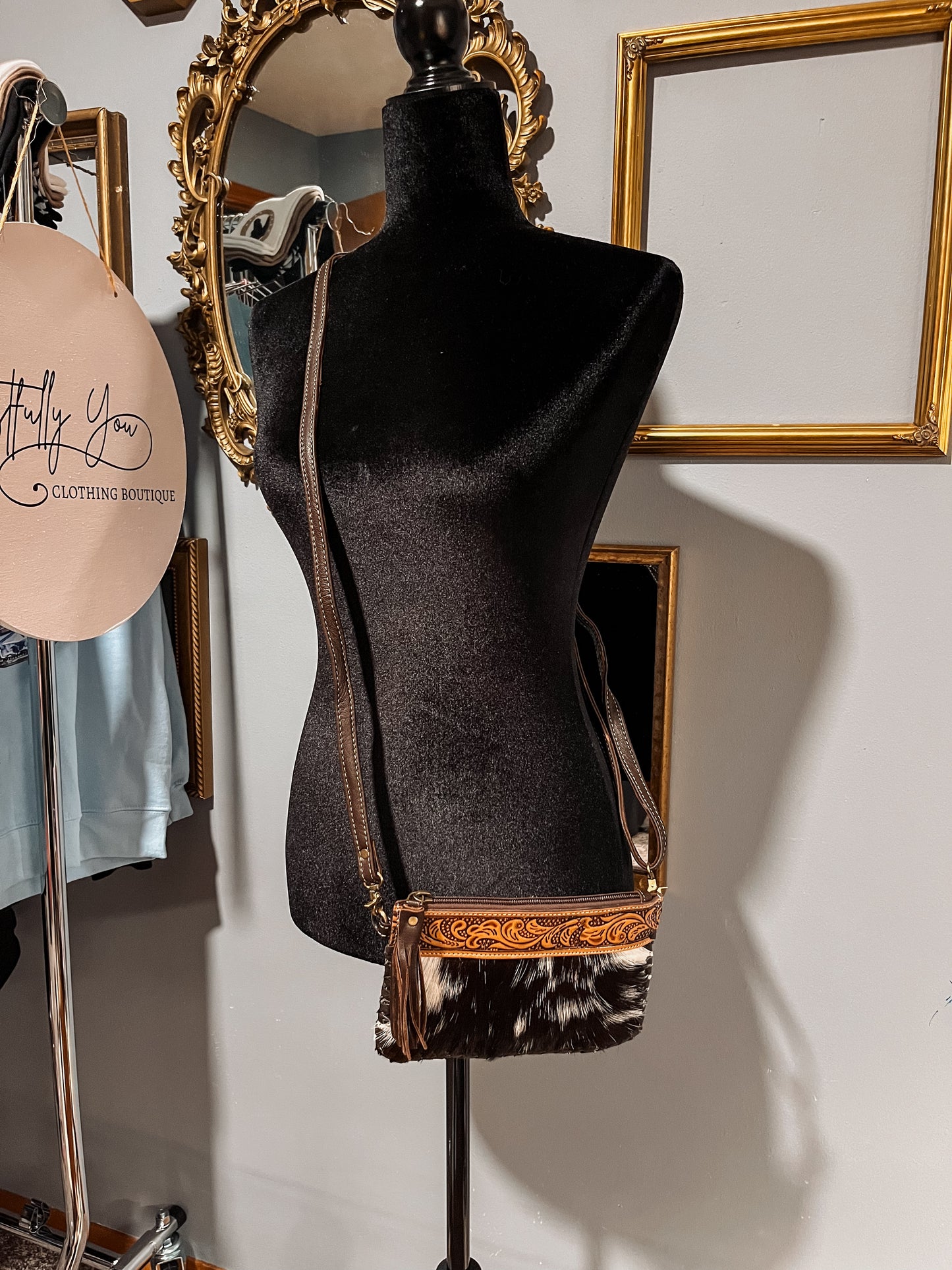 Cowhide Mini Tooled Leather Crossbody
