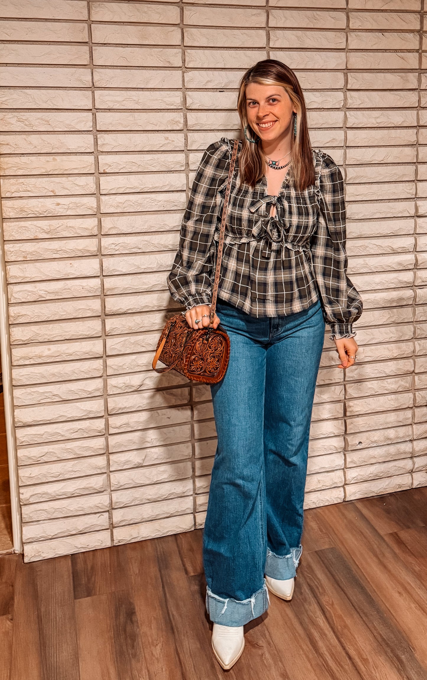 Floral Tooled Leather Duffle Bag