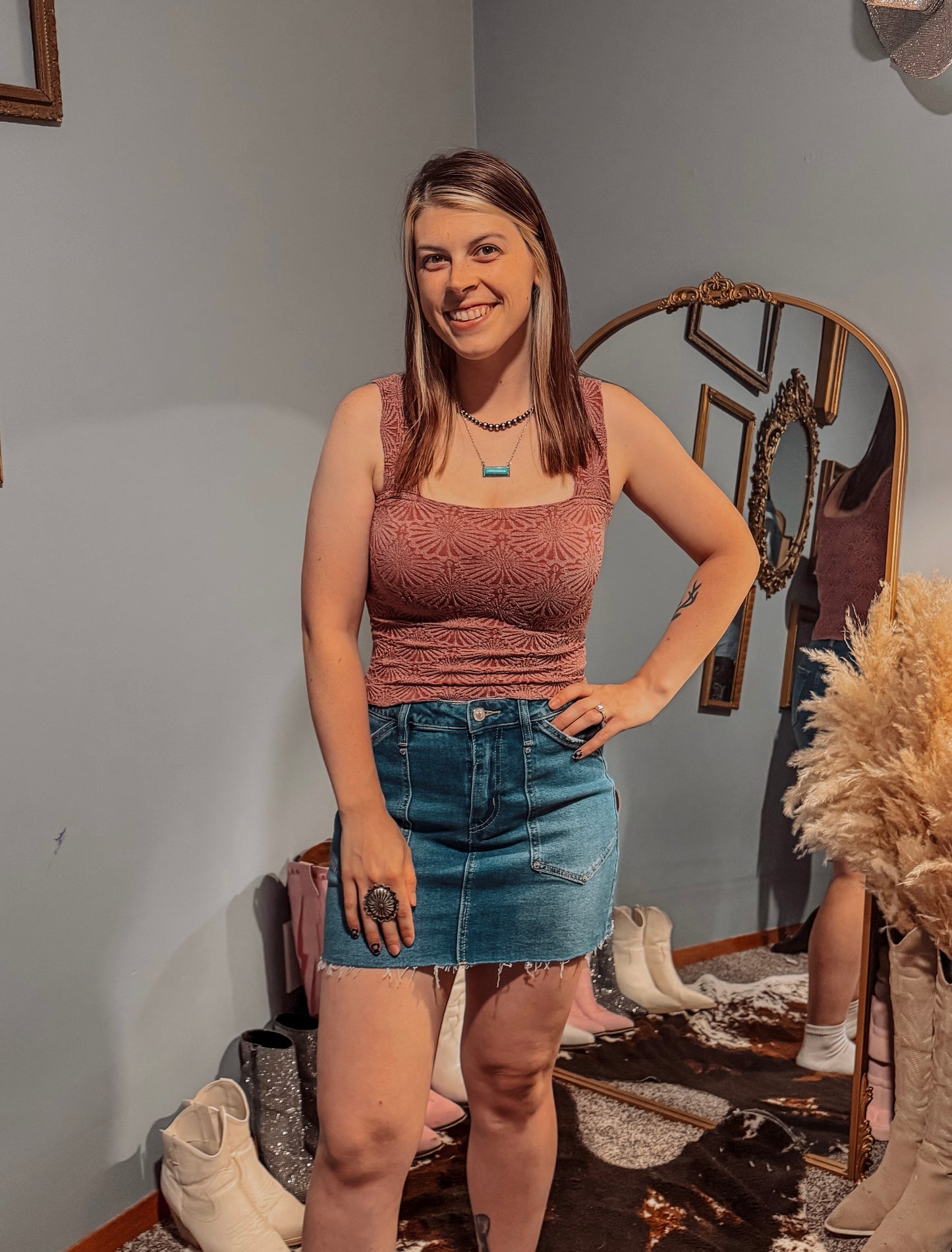 Maroon: Spandex Jacquard Tank