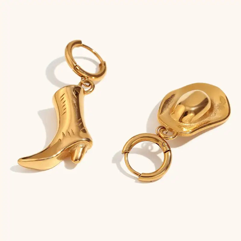 18K Gold Plated Cowboy Boot & Hat Earrings