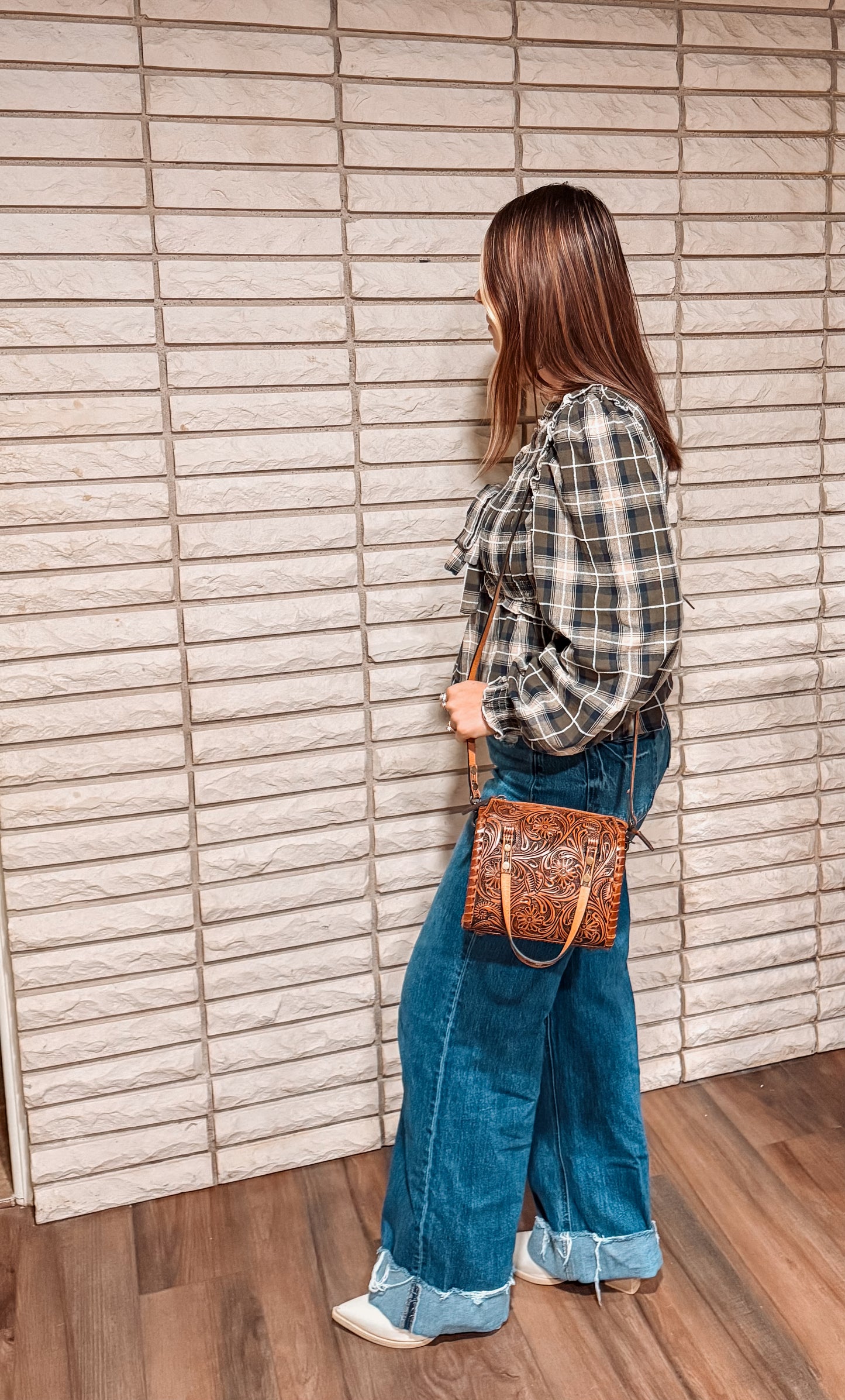 Floral Tooled Leather Duffle Bag