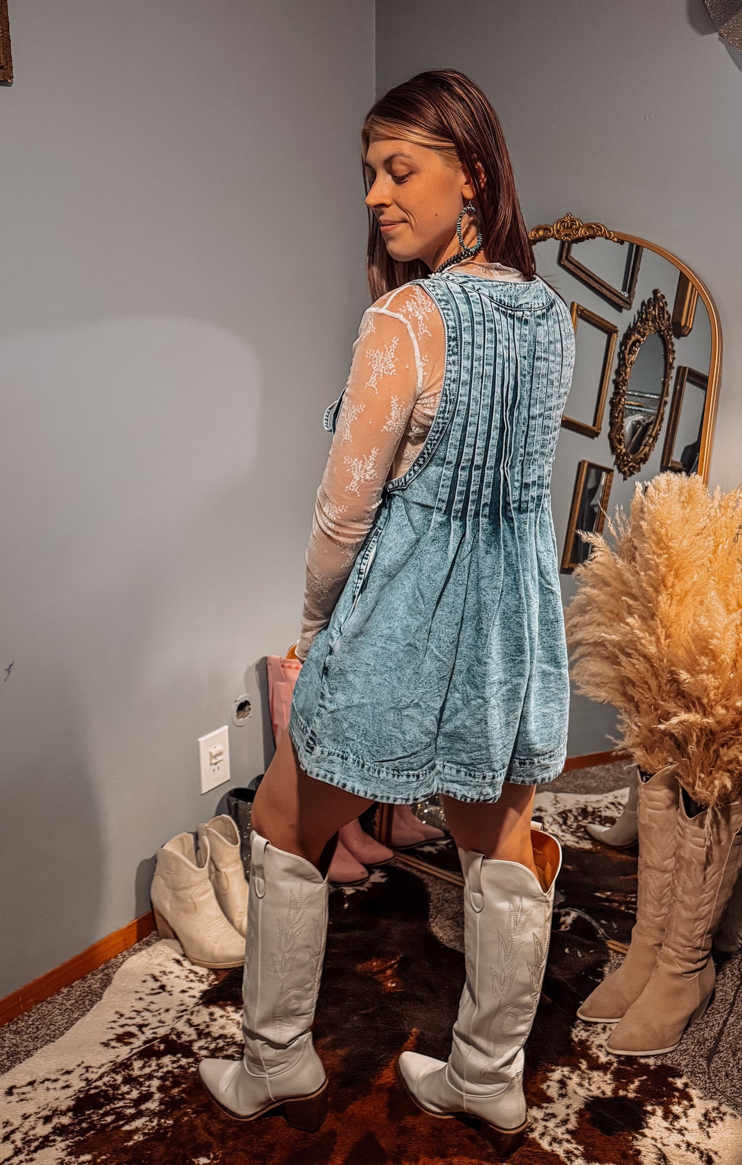 Pleated Denim Romper