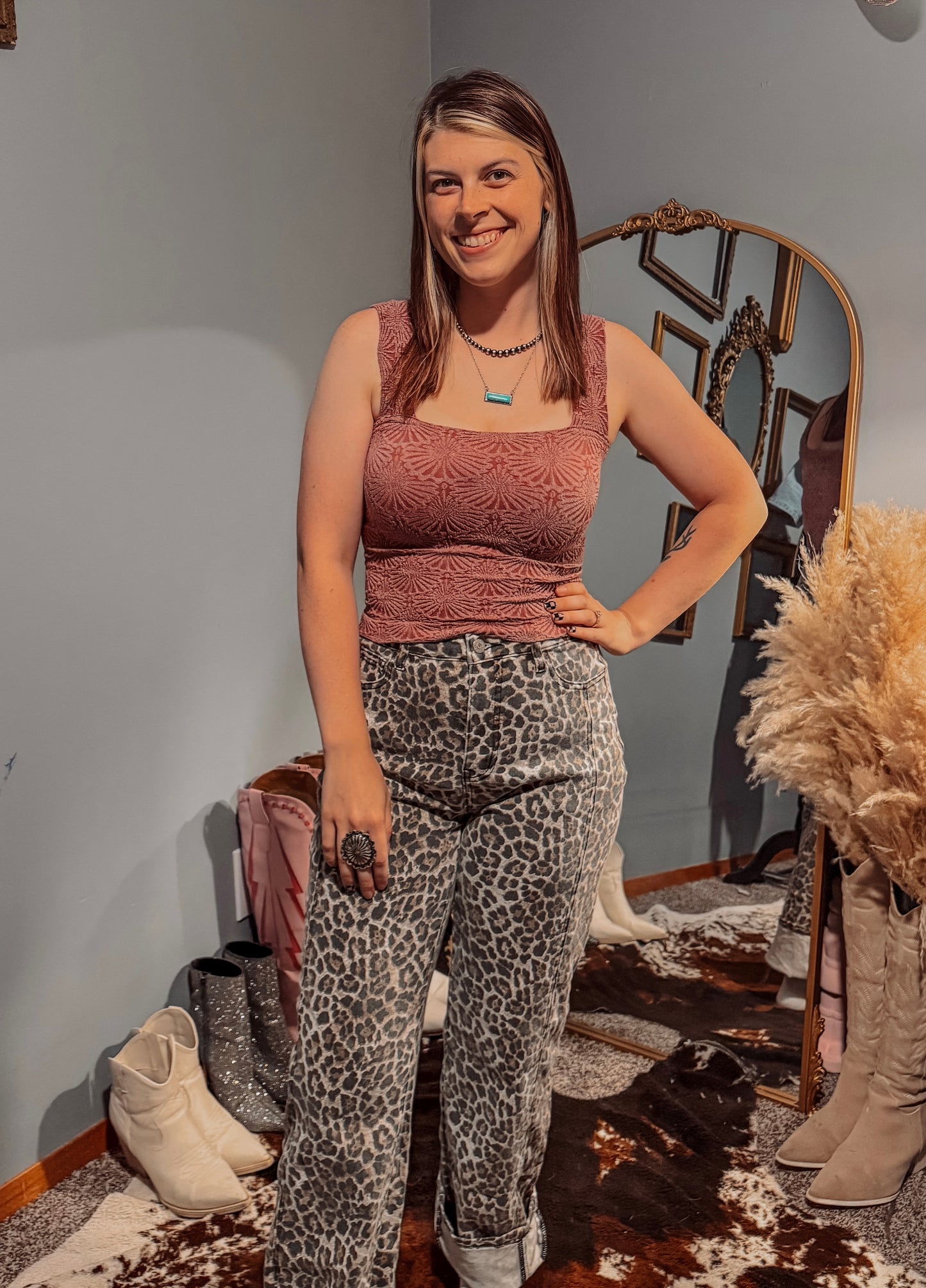 Maroon: Spandex Jacquard Tank