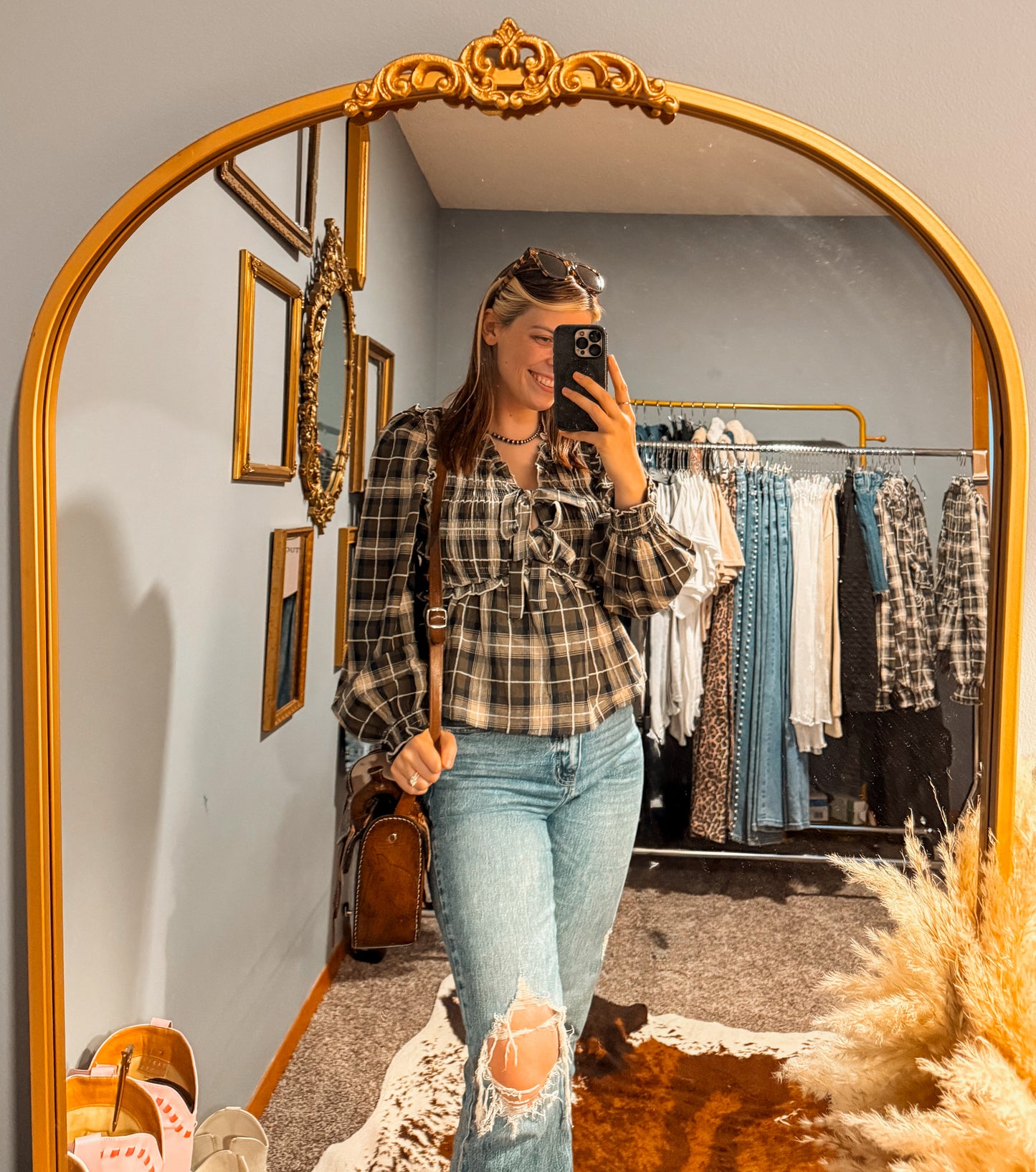 Sadie Plaid Bow Blouse
