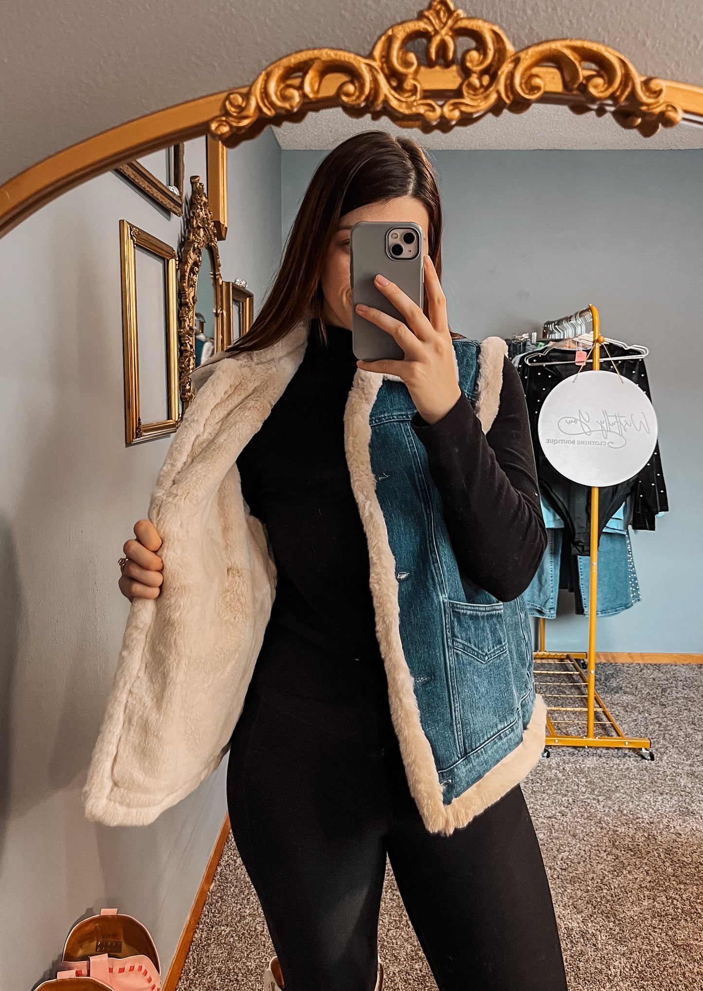 Faux Fur Denim Vest
