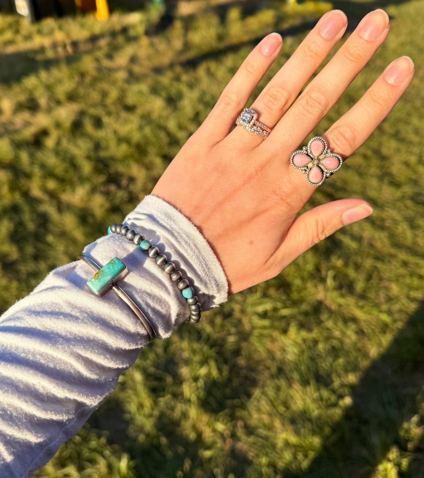 Sterling Silver Pearls & Turquoise Bracelet
