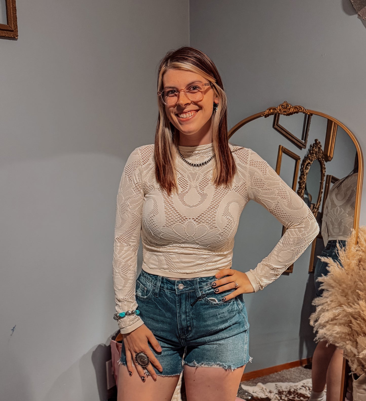 Cream: Seamless Jacquard Top