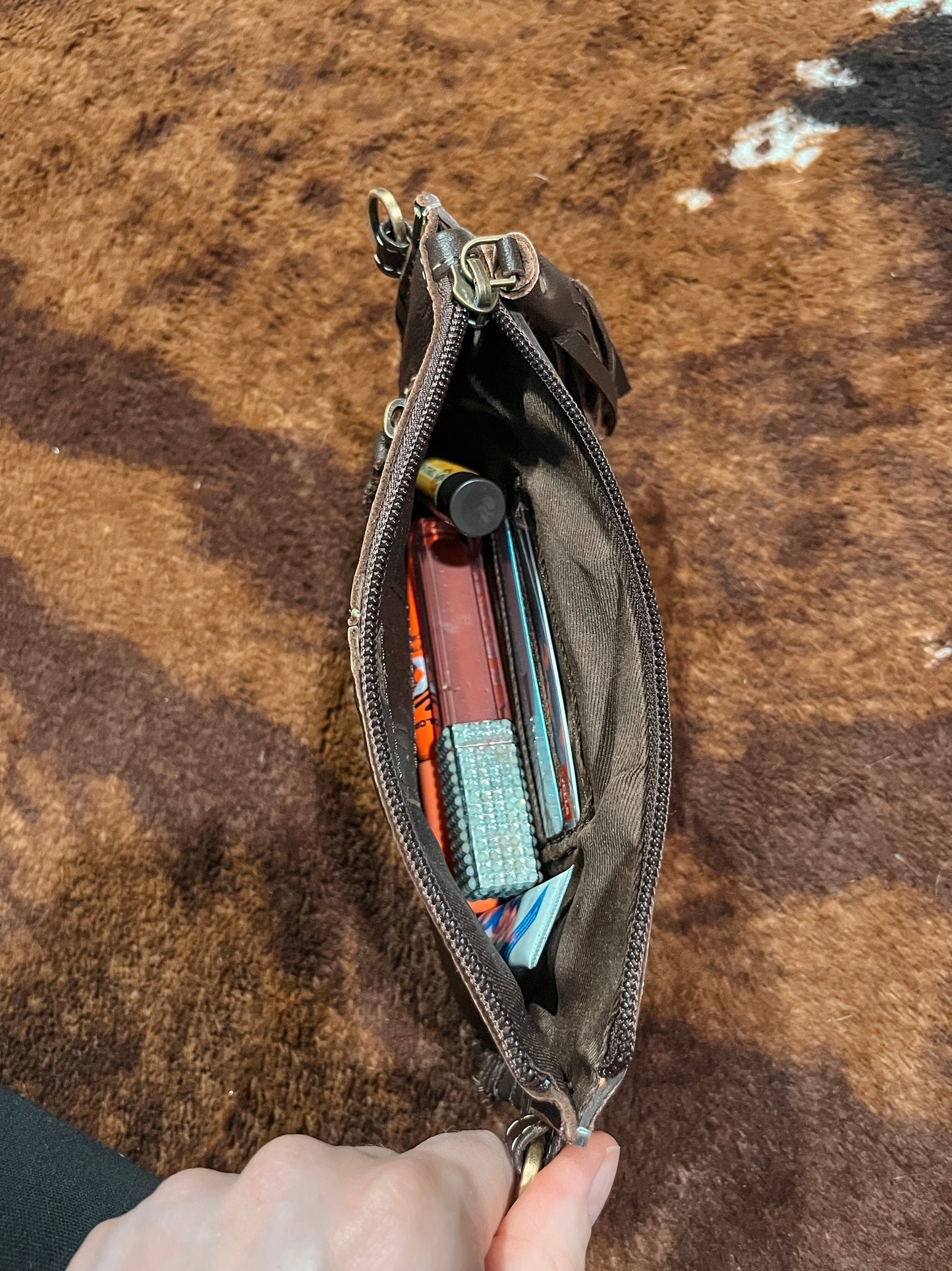 Cowhide Mini Tooled Leather Crossbody