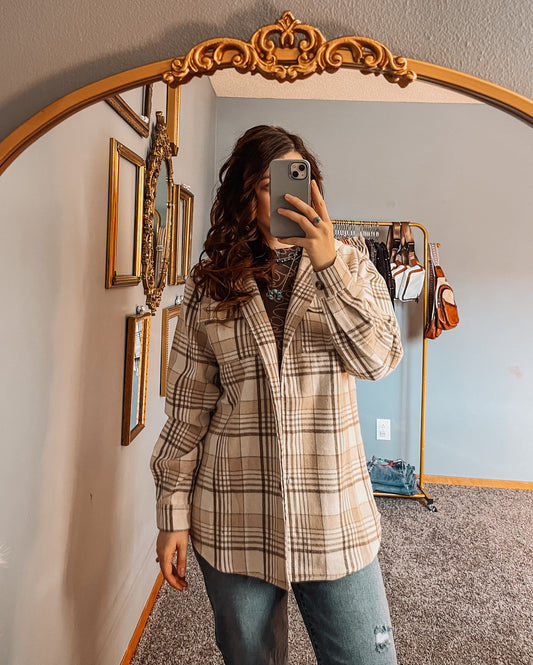 Plaid Removable Hood Buttoned Shacket
