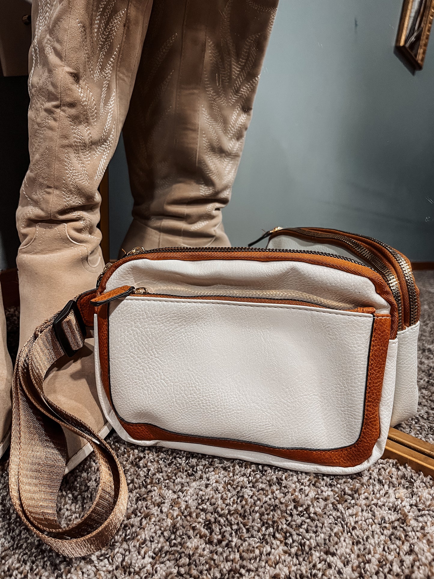 Beige Mom Crossbody Bag