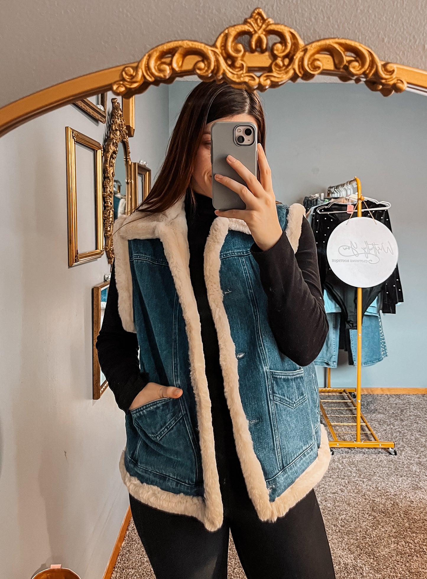 Faux Fur Denim Vest