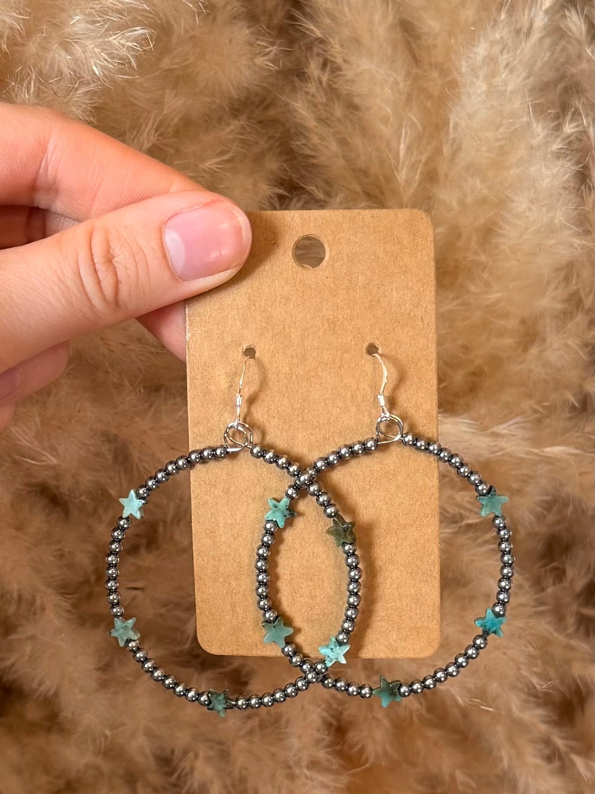African Turquoise Star Hoop Earrings