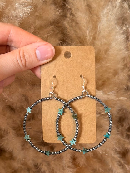 African Turquoise Star Hoop Earrings