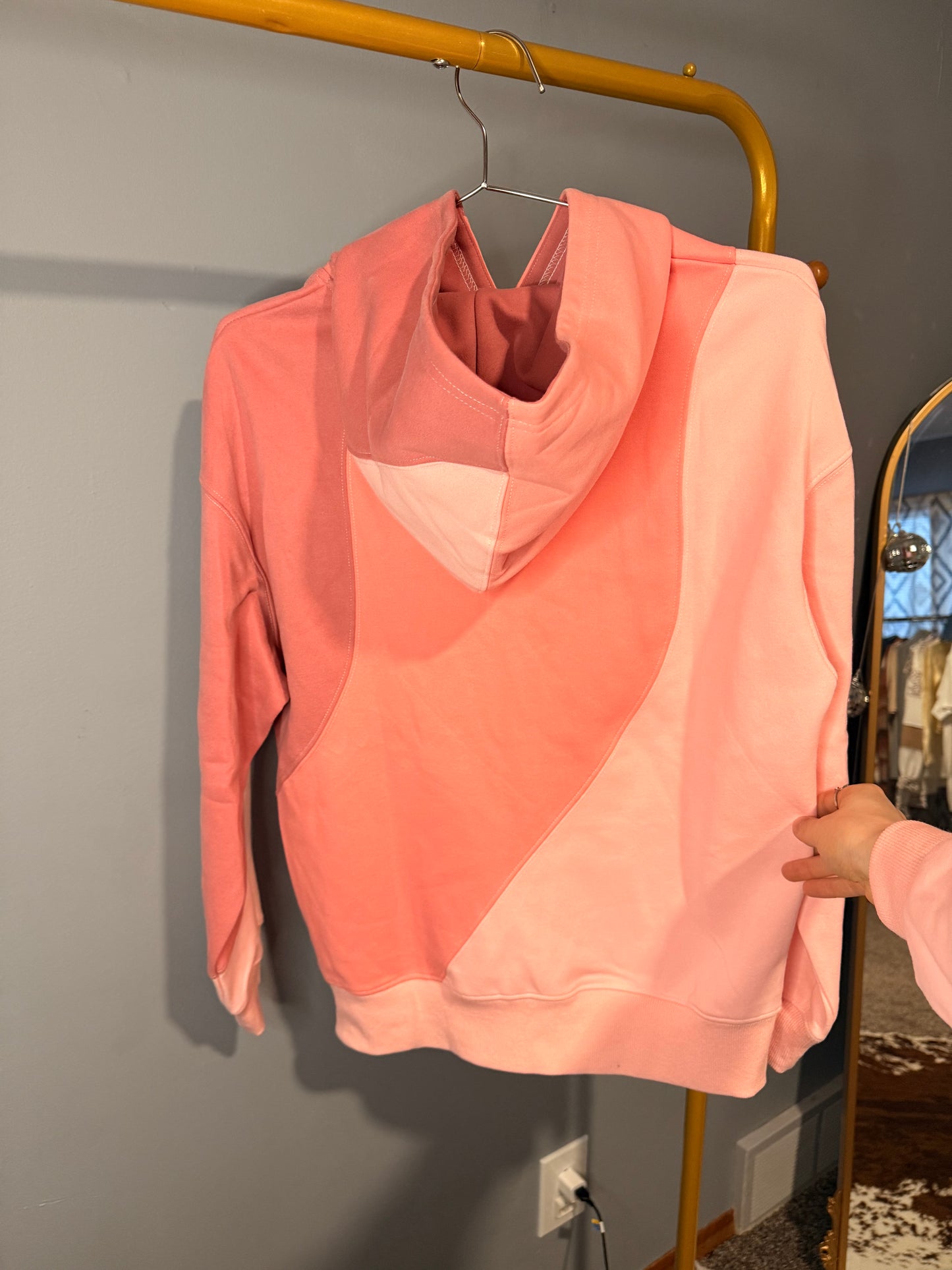 Pink Color Block Hoodie