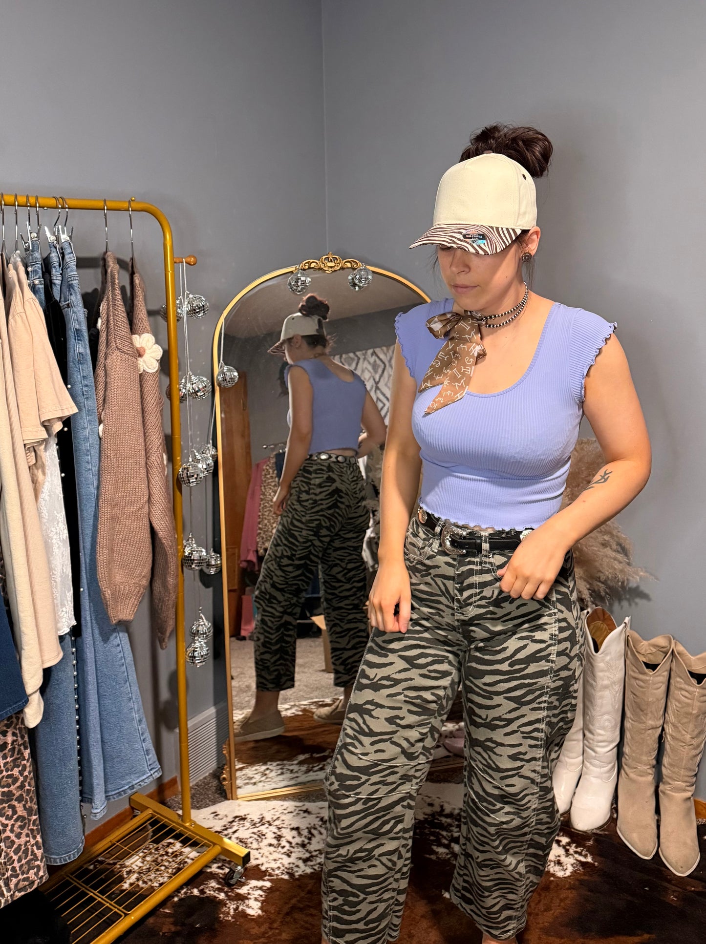 Zebra Print Barrel Jeans