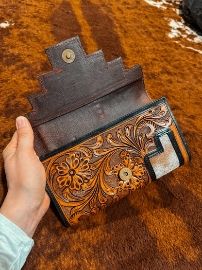 Denise Tooled Leather & Cowhide Wallet