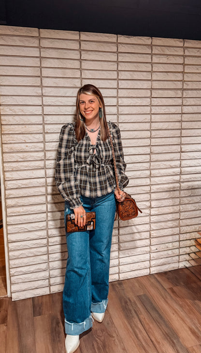 Sadie Plaid Bow Blouse