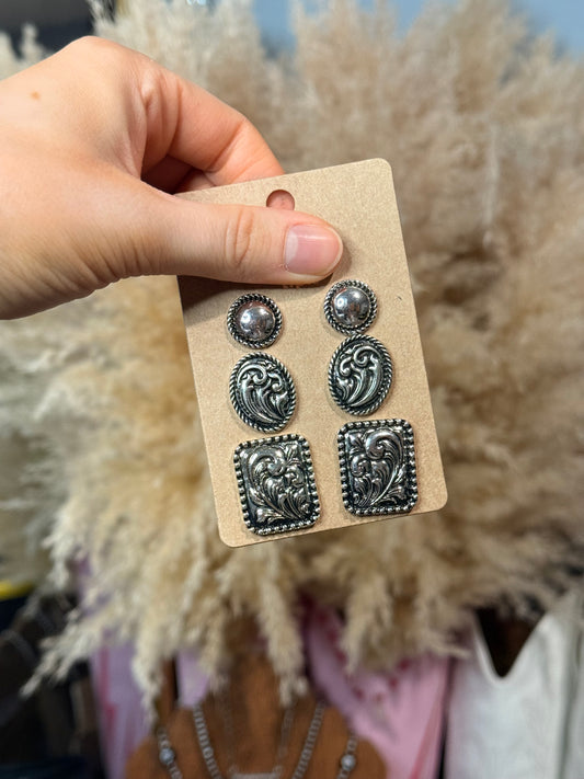 Etched 3 Pair Earring Set