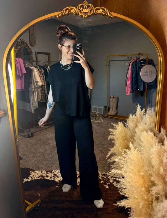 Everyday Ribbed Lounge Set: Black
