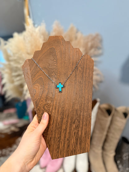 Faux Turquoise Cross Necklace
