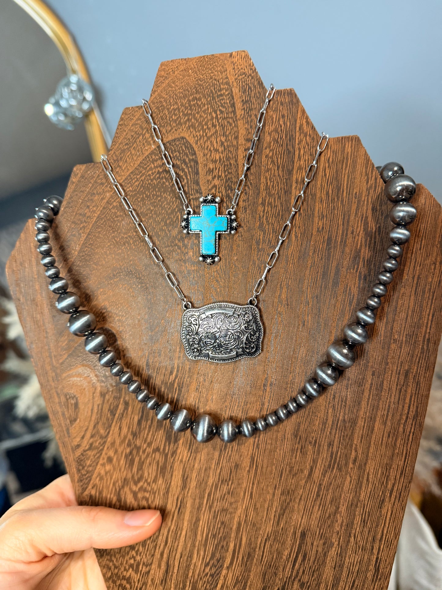 Faux Turquoise Cross Necklace