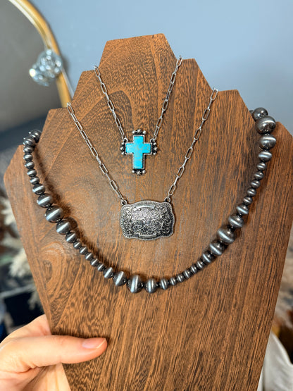 Faux Turquoise Cross Necklace