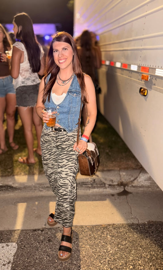 Zebra Print Barrel Jeans