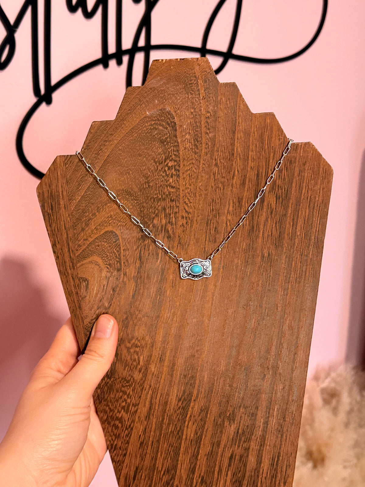 Faux Turquoise Buckle Necklace