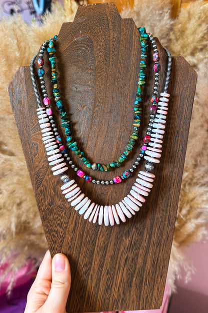 Graduated Pinch Conch & Sterling Silver Pearl Necklace