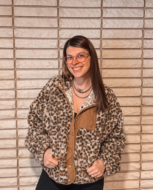 Leopard Fleece Oversized Jacket