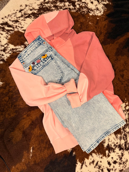 Pink Color Block Hoodie
