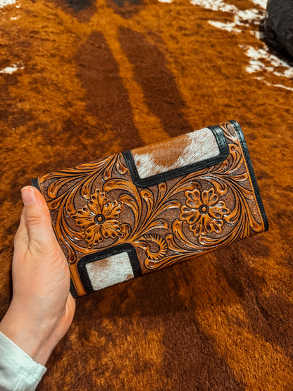 Denise Tooled Leather & Cowhide Wallet
