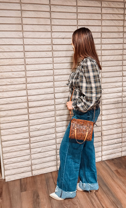 Floral Tooled Leather Duffle Bag