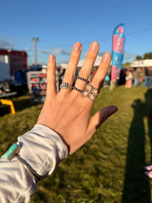 Sterling Silver Pearls Stretch Ring