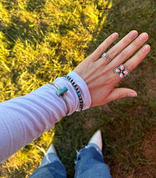 Sterling Silver Pearls & Turquoise Bracelet