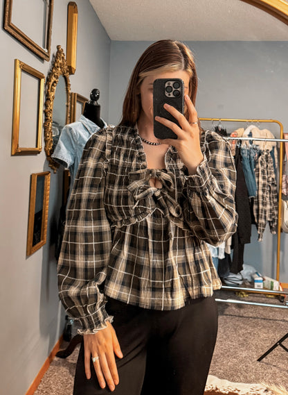 Sadie Plaid Bow Blouse