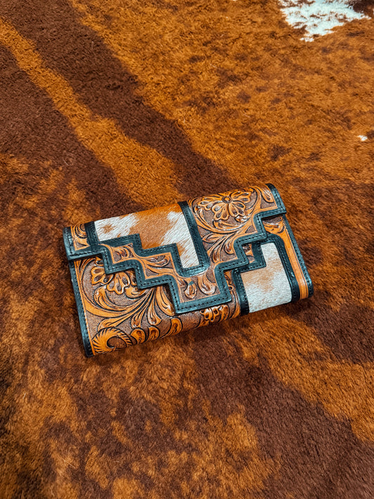 Denise Tooled Leather & Cowhide Wallet
