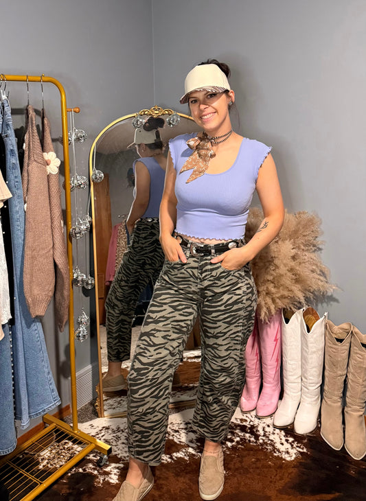 Zebra Print Barrel Jeans