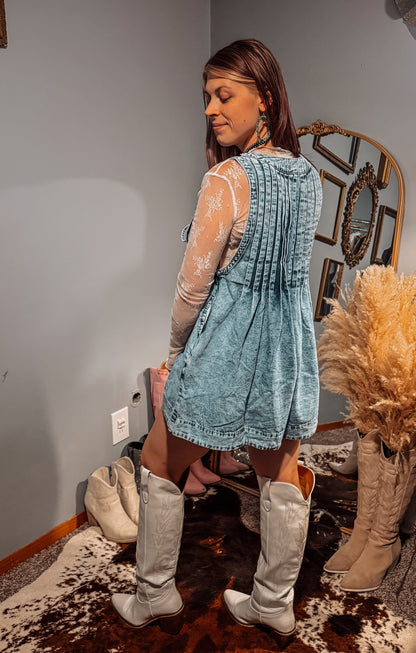 Pleated Denim Romper