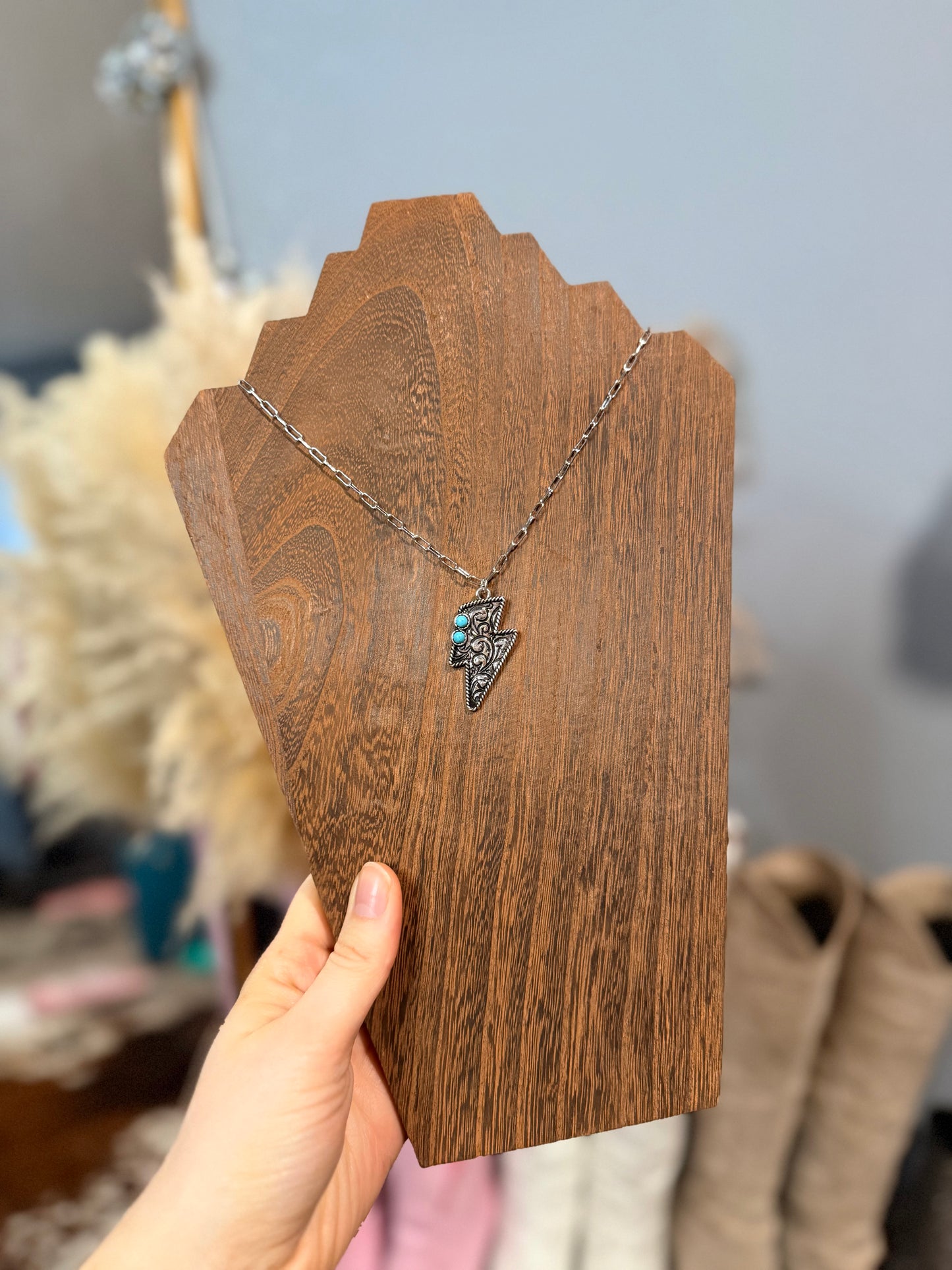 Etched Lightning Bolt Necklace