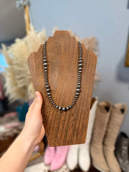 Graduated Faux Sterling Silver Bead Necklace
