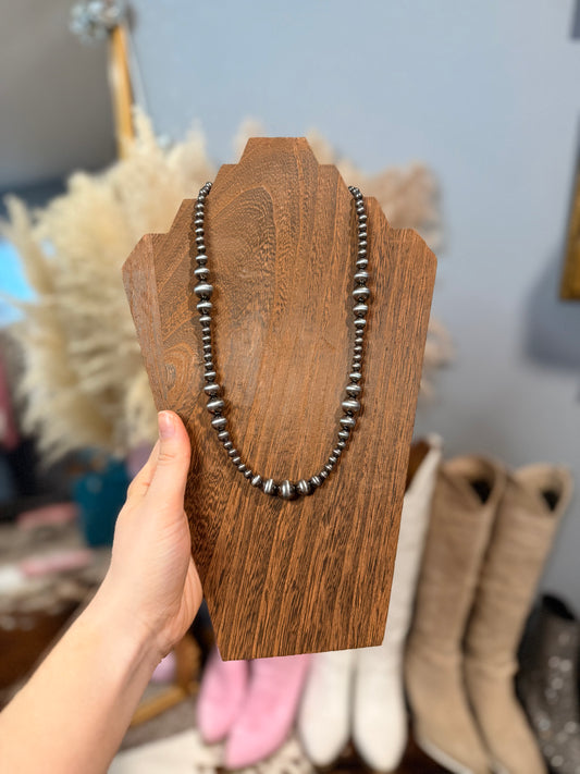 Graduated Faux Sterling Silver Bead Necklace