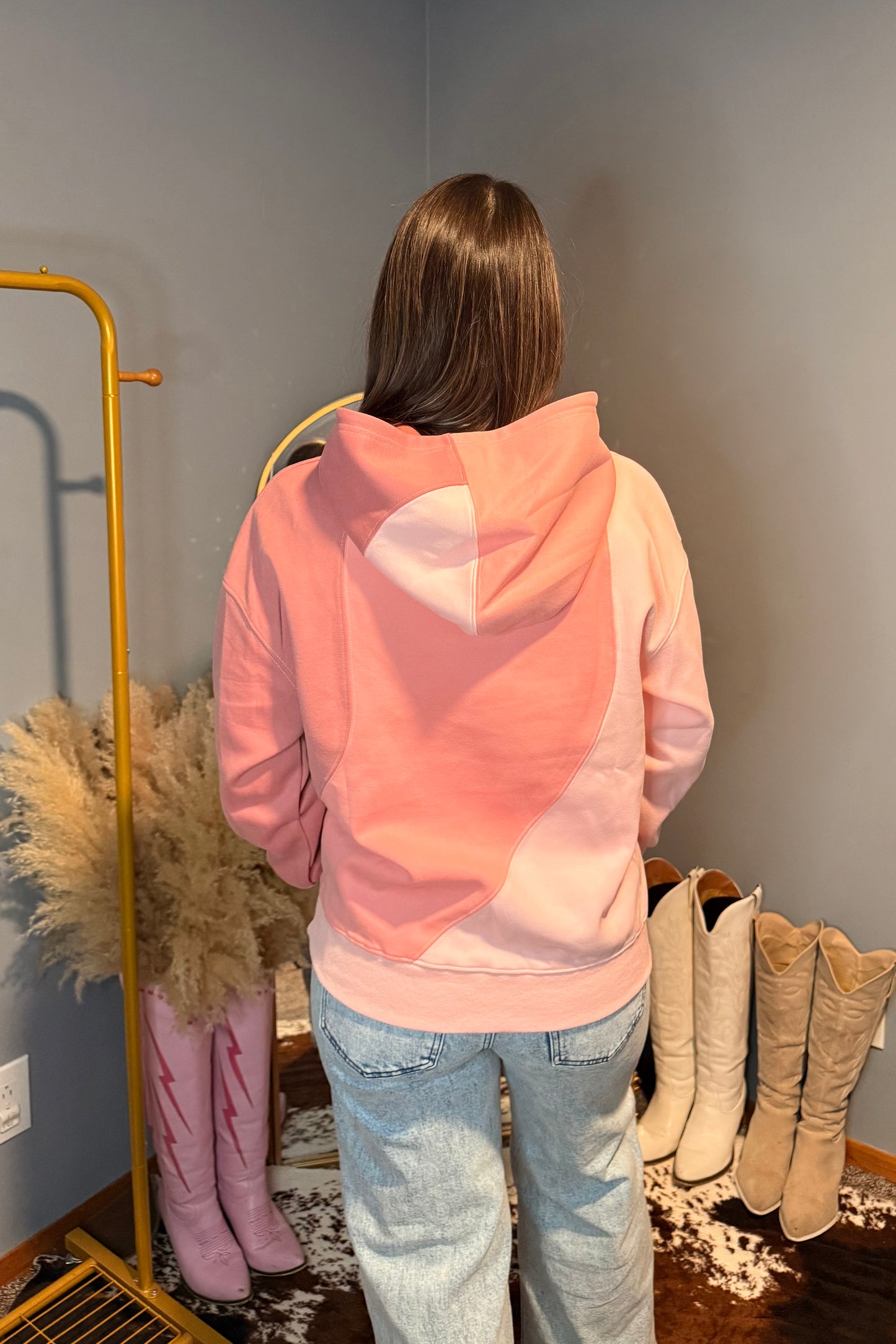 Pink Color Block Hoodie